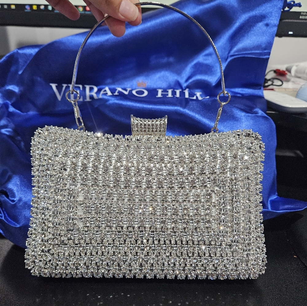 Silver rhinestone clutch bag
